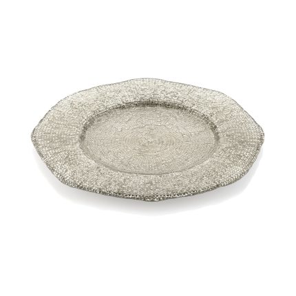 IVV Diamante Luxury Glass Plate 34 CM – Beige and Chrome Finish – Made in Italy