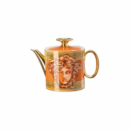 Versace Medusa Amplified Orange Coin Teapot in cylindrical shape with orange design