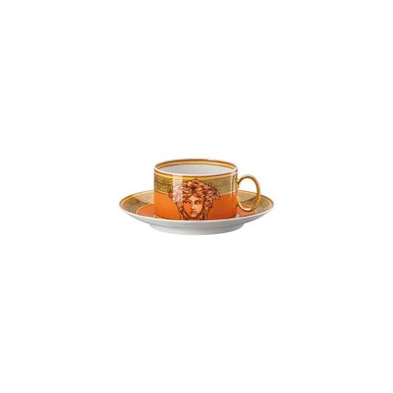 Versace Medusa Amplified Orange Coin Luxury Tea Cup and Saucer – Premium Porcelain Set