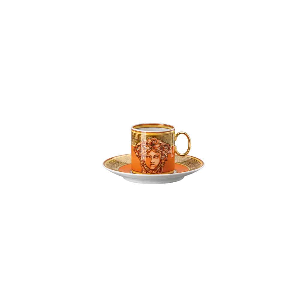 Versace Medusa Amplified Orange Coin Espresso Cup and Saucer - Luxury Porcelain Set
