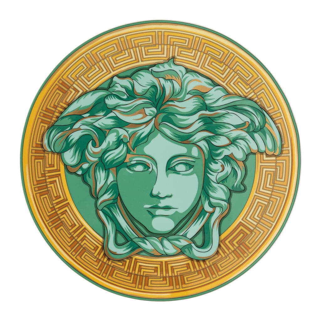Versace Medusa Amplified Green Coin Service Plate – 33 cm Luxury Porcelain Showplate