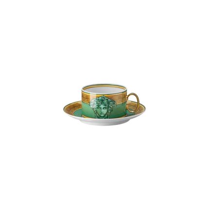 Versace Medusa Amplified Green Coin Luxury Tea Cup and Saucer – Porcelain Set