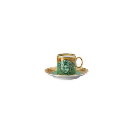 Versace Medusa Amplified Green Coin espresso cup and saucer luxury porcelain set
