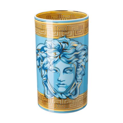 Versace Medusa Amplified Blue Coin Luxury Porcelain Vase 30 cm – Cylindrical Design