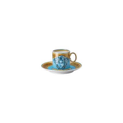 Luxury Versace Medusa Amplified Blue Coin espresso cup and saucer set in porcelain