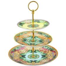 Versace Jungle Animalier 3-tier etagere luxury multicolor porcelain stand Ø 27.4 cm H 31.9 cm